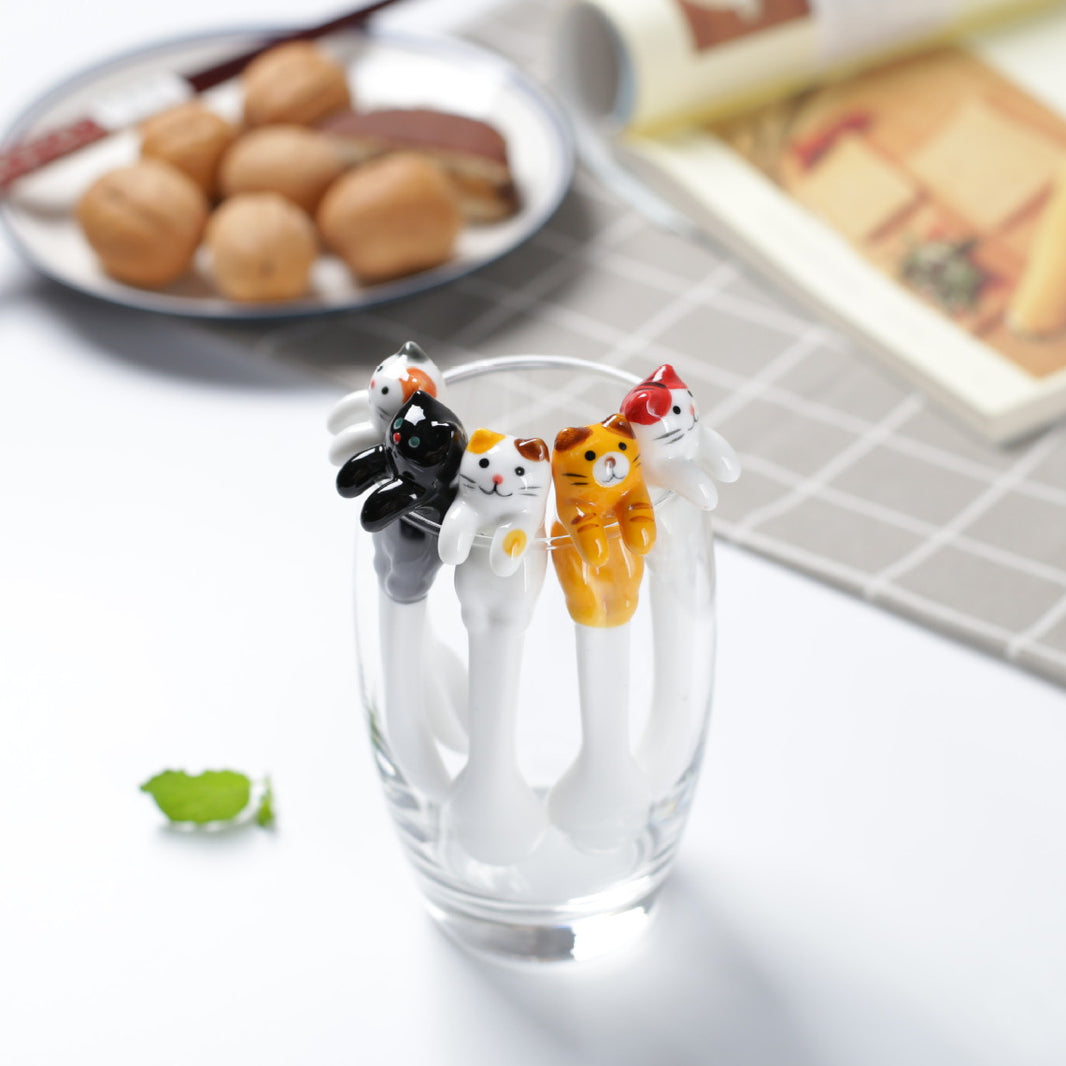 かわいい陶器の猫の動物スプーン 掛けコーヒー スプーン